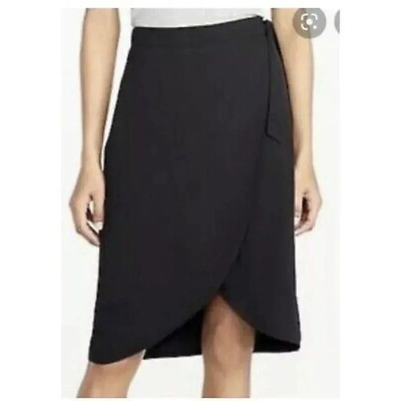 J. Crew Black Wrap Knee Length Midi Tulip Skirt 00 - Picture 1 of 5